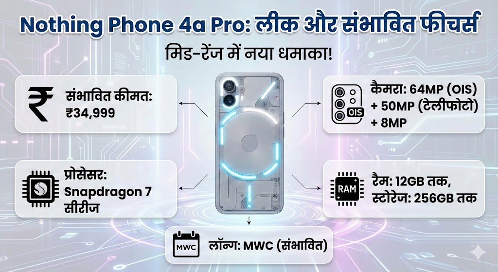Nothing Phone 4a Pro Leaks: ₹35,000 में आएगा यह दमदार स्मार्टफोन! 12GB RAM और 64MP कैमरा