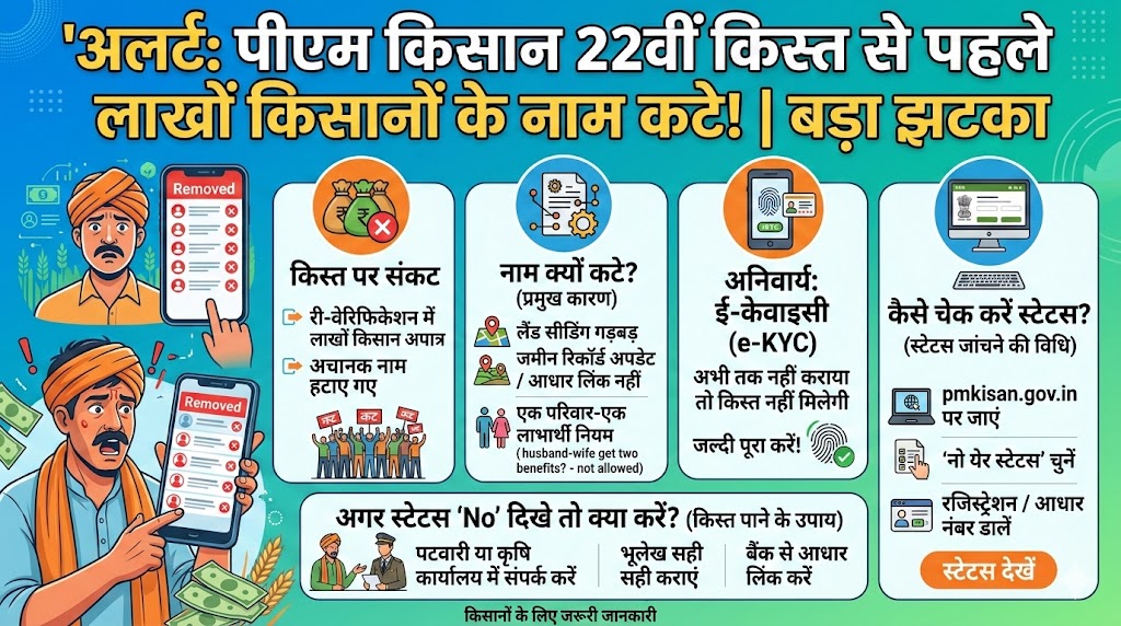 पीएम किसान 22वीं किस्त से पहले लाखों किसानों के कटे नाम, लिस्ट में तुरंत चेक करें अपना स्टेटस