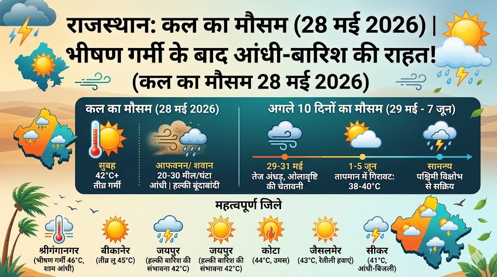 राजस्थान कल का मौसम 28 मई 2026: नौतपा के बीच मौसम का महा-बदलाव, भयंकर लू के बाद सक्रिय होगा पश्चिमी विक्षोभ