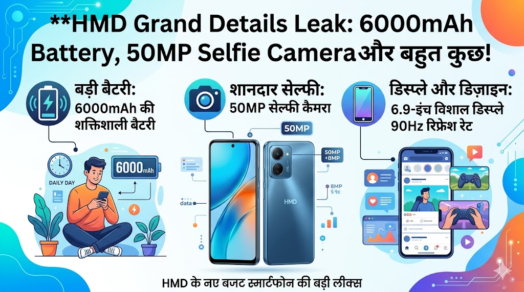 HMD Grand Details Leak: 50MP सेल्फी कैमरा और 6000mAh बैटरी के साथ आ रहा है HMD का सबसे सस्ता स्मार्टफोन, फीचर्स उड़ा देंगे होश!