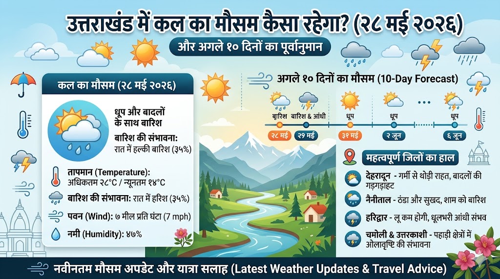 उत्तराखंड में कल का मौसम: भयंकर गर्मी के बीच राहत की बौछारें, जानें अगले 10 दिनों का सटीक वेदर फॉरकास्ट