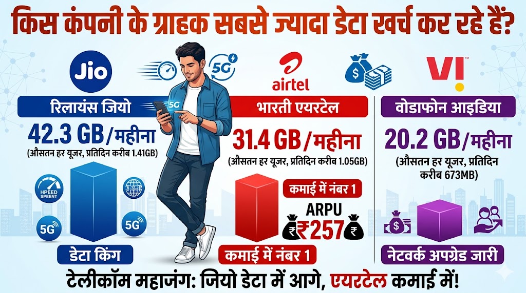 Jio, Airtel या Vi: जानिए किस कंपनी के ग्राहक उड़ा रहे हैं सबसे ज्यादा इंटरनेट डेटा, रिपोर्ट ने उड़ाए होश!