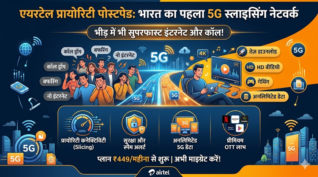 Airtel Priority Postpaid Launch: अब भारी भीड़ और ट्रैफिक में भी नहीं कटेगी कॉल, एयरटेल लाया देश की पहली 5G Slicing सर्विस, जानें प्लान्स और जादुई फीचर्स