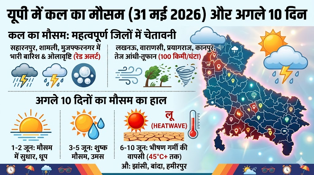UP Weather Updates: यूपी के इन जिलों में आंधी-तूफान के साथ भारी बारिश का रेड अलर्ट, जानें अगले 10 दिनों के मौसम का पूरा हाल