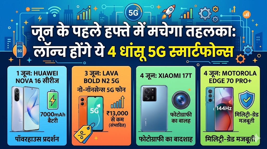जून के पहले हफ्ते में मचेगा तहलका: लॉन्च होंगे ये 4 धांसू 5G स्मार्टफोन्स, खरीदने से पहले देखें पूरी लिस्ट