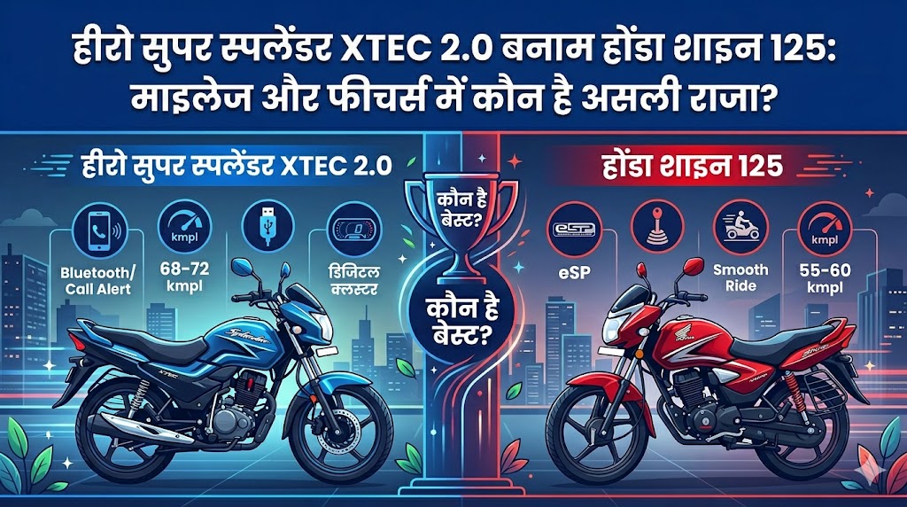Hero Super Splendor XTEC 2.0 vs Honda Shine 125: माइलेज का असली बाप कौन? खरीदने से पहले देखें यह महा-मुकाबला!