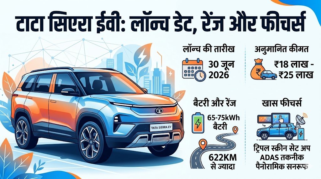 Tata Sierra EV Launch Date: 600KM की बेमिसाल रेंज और ट्रिपल स्क्रीन के साथ इस दिन आ रही है टाटा सिएरा ईवी, जानें कीमत और फीचर्स