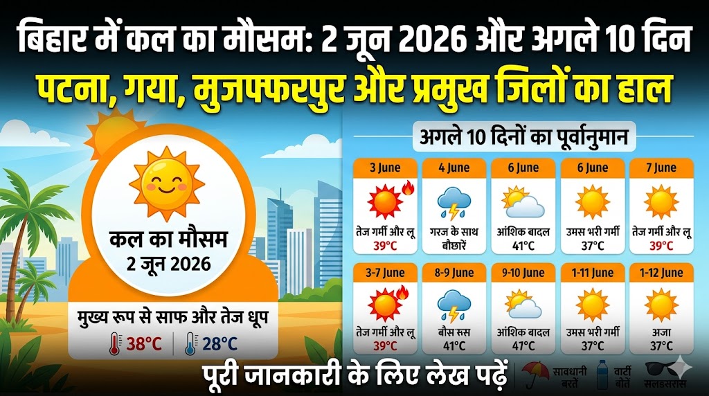 बिहार में कल का मौसम 2 जून 2026: पटना से गया तक छूटेगा पसीना, मौसम विभाग ने जारी किया अगले 10 दिनों का खतरनाक लू अलर्ट!
