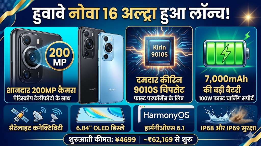 Huawei Nova 16 Ultra हुआ 200MP कैमरा और 7000mAh बैटरी के साथ लॉन्च, देखें कीमत और धांसू फीचर्स