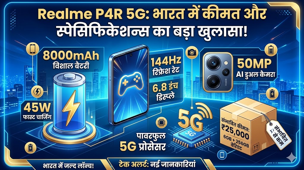 Realme P4R 5G Price In India: 8000mAh बैटरी और 144Hz डिस्प्ले वाले इस फोन ने मचाया गदर, देखें असली कीमत