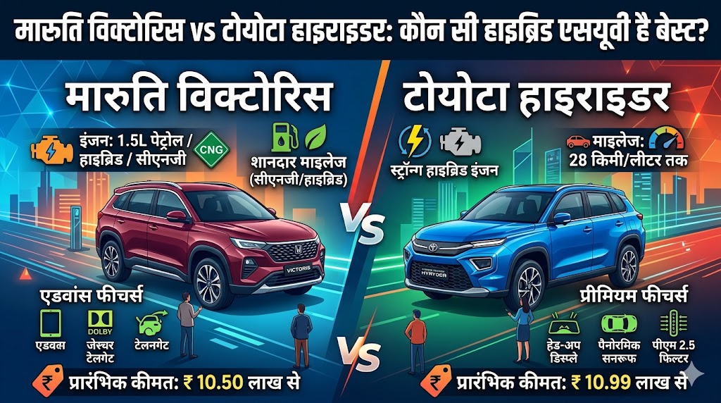 Maruti Victoris vs Toyota Hyryder: मारुति विक्टोरिस और टोयोटा हाइराइडर में कौन है असली किंग? फीचर्स, माइलेज और कीमत की पूरी सच्चाई जानें