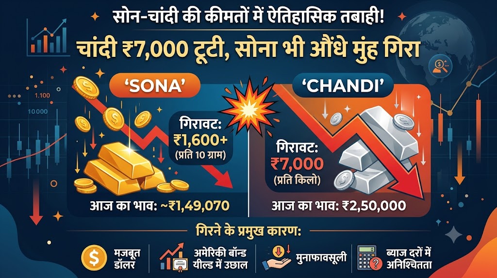 Gold-Silver Price Crash: सोना-चांदी खरीदने वालों की लगी लॉटरी! सुबह होते ही चांदी ₹7000 लुढ़की, सोना भी हुआ बेहद सस्ता, देखें आज का ताजा रेट