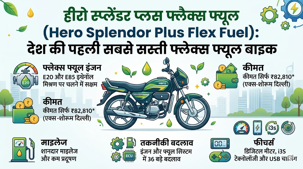 Hero Splendor Plus Flex Fuel Launched: कीमत सिर्फ ₹82,810 और माइलेज भी धांसू, पेट्रोल का खर्चा खत्म करने आई हीरो की नई फ्लेक्स फ्यूल बाइक, देखें 5 बड़ी खूबियां
