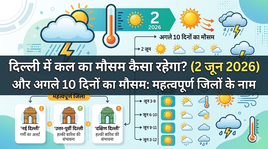 दिल्ली में मौसम का महा-टॉर्चर: कल का मौसम 2 जून 2026 को तोड़ेगा गर्मी के सारे रिकॉर्ड, IMD का भयंकर लू का अलर्ट जारी