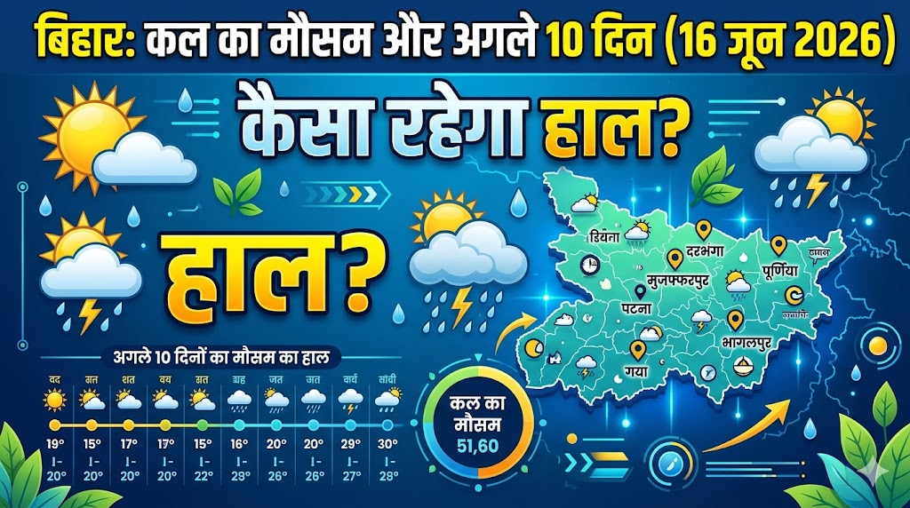 Bihar Weather Update: कल का मौसम 16 जून 2026 को मचाएगा हाहाकार? पटना, गया, मुजफ्फरपुर समेत अगले 10 दिनों की मौसम भविष्यवाणी देखें