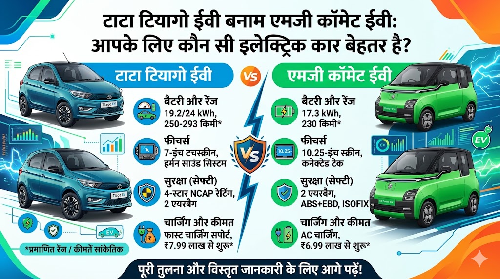 ₹5 लाख के बजट में Tata Tiago EV बनाम MG Comet EV: जानिए कौन सी इलेक्ट्रिक कार है आपके लिए सबसे बेस्ट वैल्यू-फॉर-मनी सौदा
