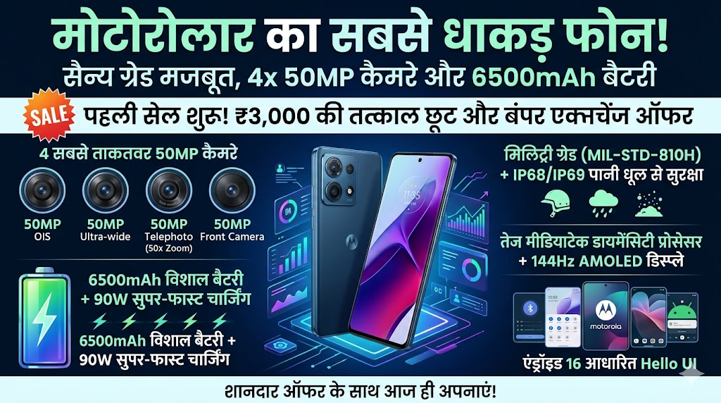 Motorola का सबसे खतरनाक मिलिट्री ग्रेड फोन लॉन्च, पहली सेल में मिल रही ₹43,000 तक की भयंकर छूट, 4 कैमरे और 6500mAh बैटरी ने उड़ाई सबकी नींद!