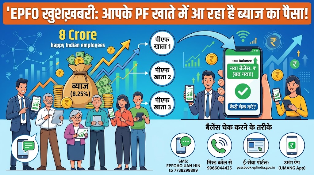 EPFO Interest Update: 8 करोड़ कर्मचारियों की चमकी किस्मत! पीएफ खाते में इस दिन आएगा 8.25% ब्याज का पैसा, ऐसे देखें नई पासबुक