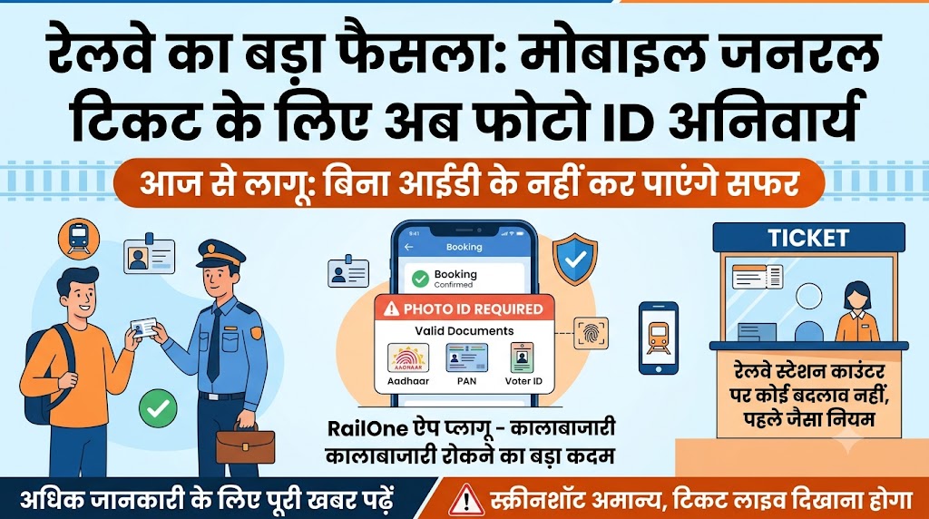 Indian Railways New Rule: आज से मोबाइल जनरल टिकट के लिए फोटो ID अनिवार्य, भूलकर भी न करें ये गलती वरना लगेगा भारी जुर्माना!