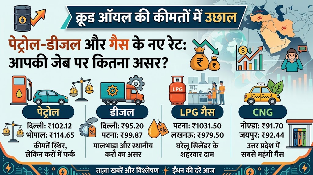 क्रूड ऑयल 100 डॉलर पार! पेट्रोल, डीजल, LPG और CNG की नई दरें जारी, जानें आपकी जेब पर कितना असर पड़ेगा