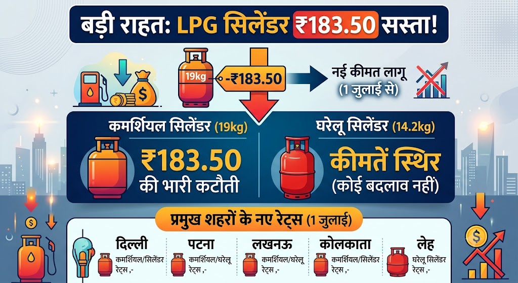 LPG Price Today: बड़ा धमाका! आज से ₹183.50 सस्ता हुआ LPG सिलेंडर, दिल्ली, पटना से लखनऊ तक देखें अपने शहर के नए रेट्स