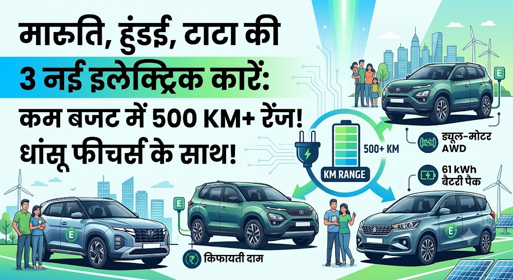 मारुति, हुंडई और टाटा ला रही हैं 3 नई इलेक्ट्रिक गाड़ियां: कम बजट में 500 KM से ज्यादा की रेंज और धांसू फीचर्स, देखें पूरी लिस्ट!