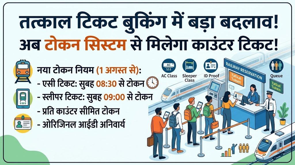 तत्काल टिकट बुकिंग में हुआ बड़ा बदलाव: अब काउंटर पर नहीं लगेगी घंटों लंबी लाइन, 1 अगस्त से लागू हुआ नया टोकन नियम!