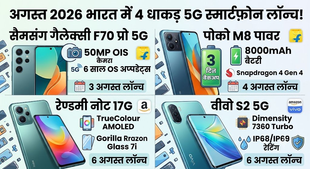 अगस्त के पहले हफ्ते भारत में तहलका मचाने आ रहे ये 4 धाकड़ 5G स्मार्टफोन: 8000mAh बैटरी और OIS कैमरा से होंगे लैस, देखें पूरी लिस्ट