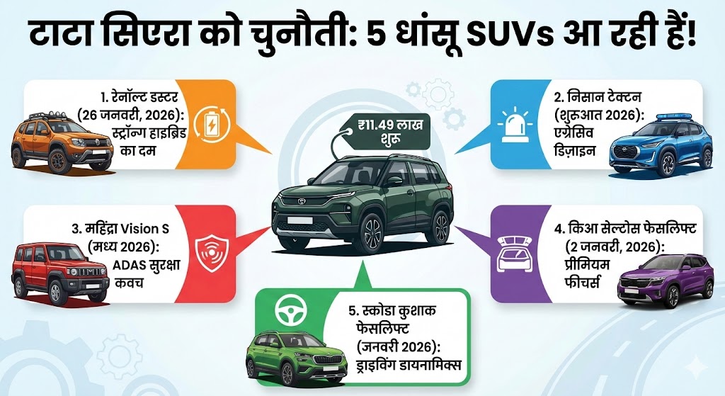Tata Sierra को टक्कर देने आ रही हैं ये 5 धांसू SUVs, लॉन्च डेट और फीचर्स लीक!