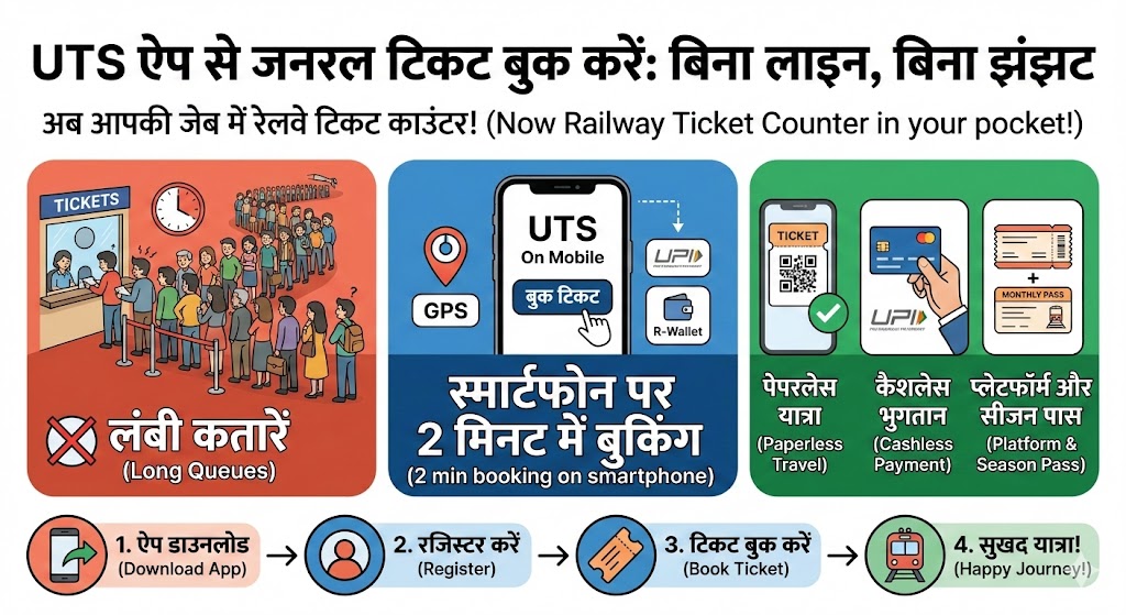 बिना लाइन में लगे जनरल ट्रेन टिकट कैसे बुक करें? UTS मोबाइल ऐप का उपयोग करने की पूरी जानकारी