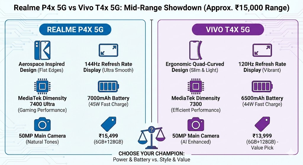 Realme P4x 5G vs Vivo T4x 5G