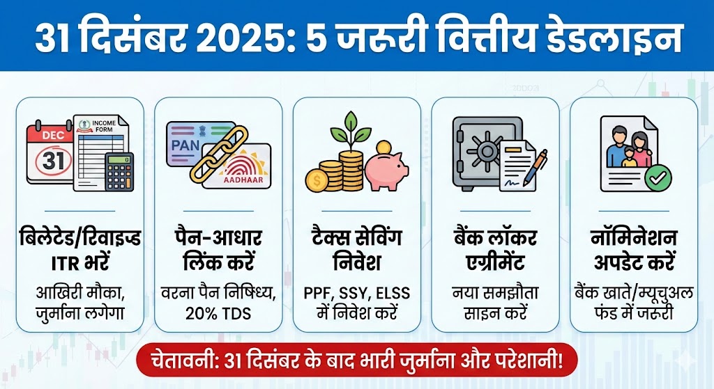 31 दिसंबर 2025 डेडलाइन: ITR, PAN-Aadhaar और बैंक लॉकर के ये 5 काम आज ही निपटाएं