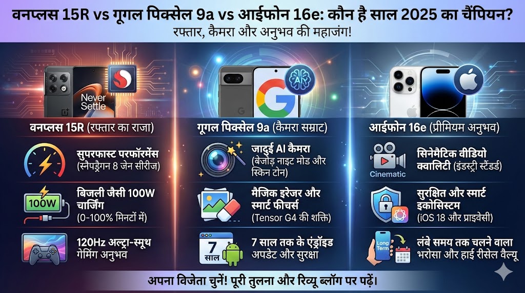OnePlus 15R vs Google Pixel 9a vs iPhone 16e