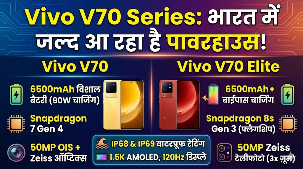 Vivo V70 Elite & V70 Launch: 6500mAh बैटरी, Zeiss कैमरा और Snapdragon की ताकत - जानें सबकुछ!