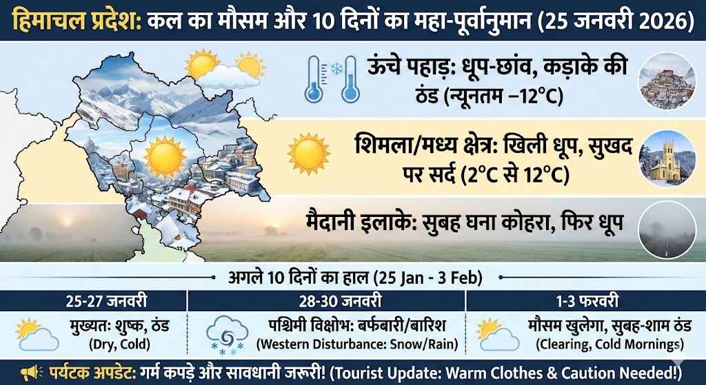 Himachal Pradesh Weather: 25 जनवरी को बर्फबारी या धूप? Kal Ka Mausam और 10 दिनों का सटीक रिपोर्ट