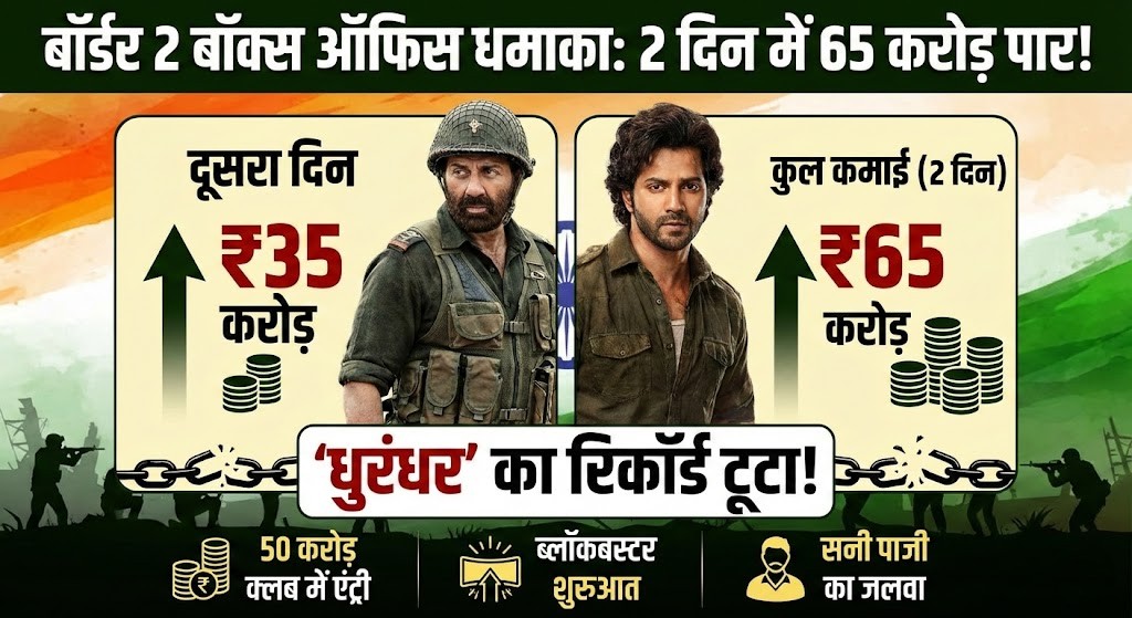 Border 2 Box Office Day 2: सनी देओल की फिल्म ने तोड़ा 'धुरंधर' का रिकॉर्ड, 2 दिन में कमाए 65 करोड़!