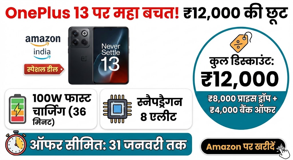 धमाकेदार डील: OnePlus 13 पर मिल रही है ₹12,000 की भारी छूट! 31 जनवरी तक है मौका, जानिए कैसे पाएं यह ऑफर