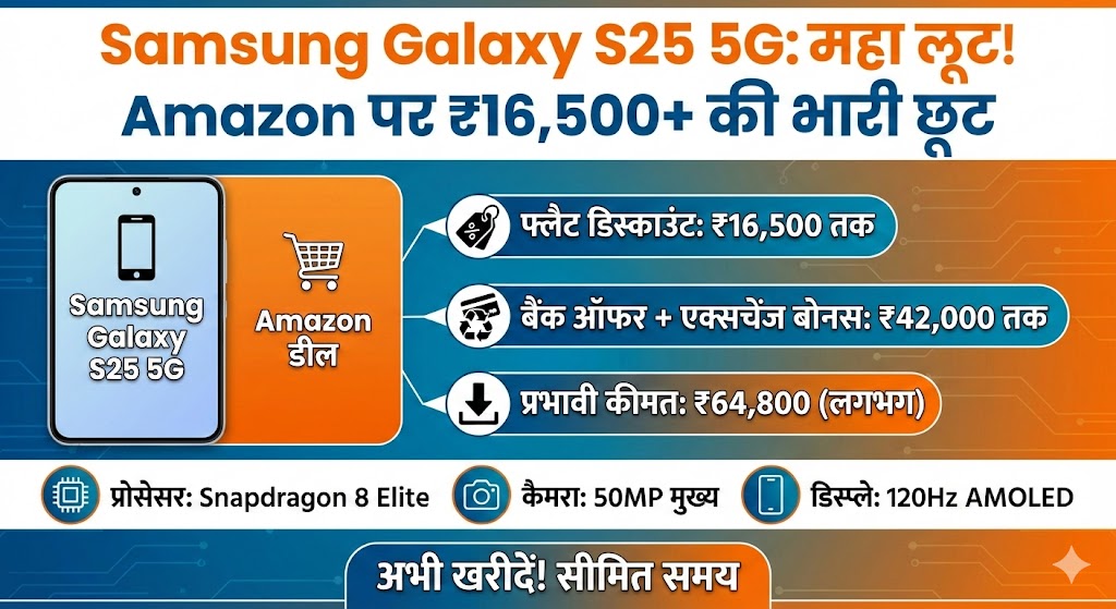 Samsung Galaxy S25 5G Price Drop: Amazon पर ₹16,500 की भारी छूट! जानें कैसे खरीदें यह धांसू फोन सस्ते में