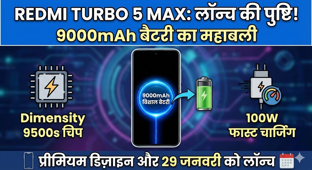 Redmi Turbo 5 Max Launch: 9000mAh बैटरी और Dimensity 9500s का धमाका – फीचर्स देख होश उड़ जाएंगे!