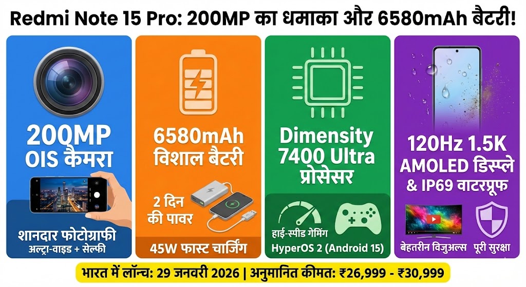 Redmi Note 15 Pro Launch Date, Price in India & Specs: 200MP कैमरा और 6580mAh बैटरी का बड़ा धमाका!