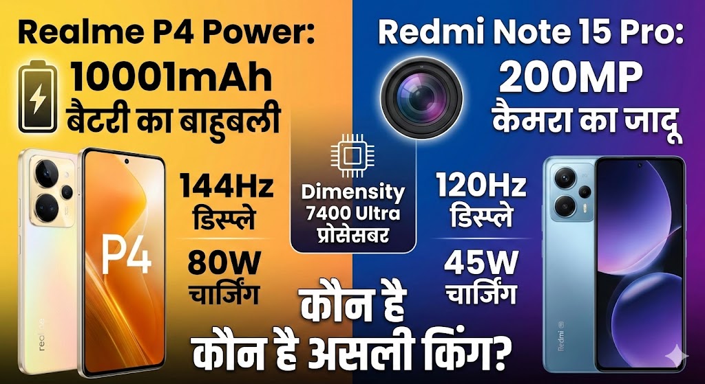 Realme P4 Power vs Redmi Note 15 Pro: 10001mAh बैटरी का बाहुबली या 200MP कैमरा का जादू? जानें कौन है असली King!