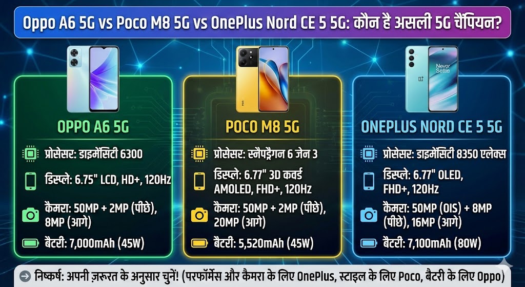 Oppo A6 5G vs Poco M8 5G vs OnePlus Nord CE 5