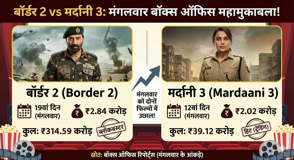 Border 2 vs Mardaani 3 Box Office: सनी देओल की दहाड़ के आगे क्या टिक पाई रानी? मंगलवार को कमाई में आया भूचाल, आँकड़े देख चौंक जाएंगे आप!