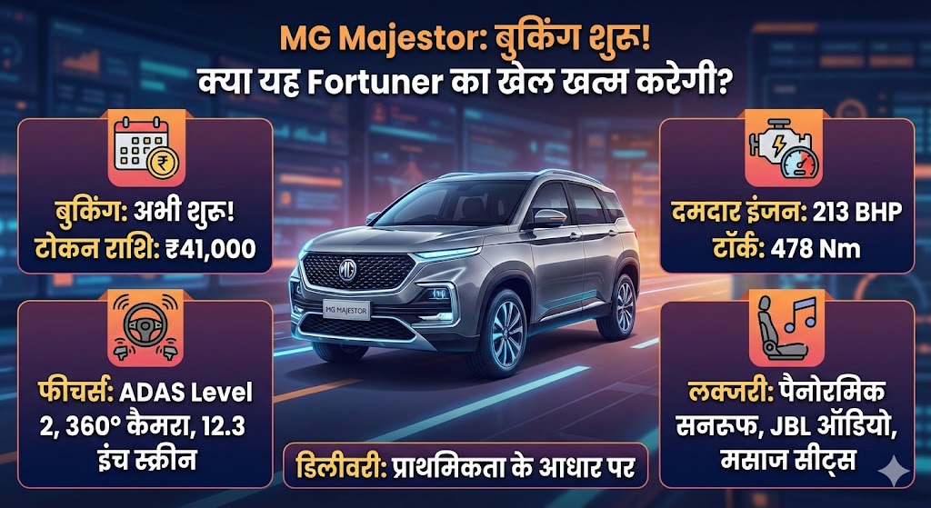 MG Majestor Pre-Booking Open: Fortuner का खेल खत्म? जानिए ₹41,000 में बुकिंग और धांसू फीचर्स की पूरी डिटेल