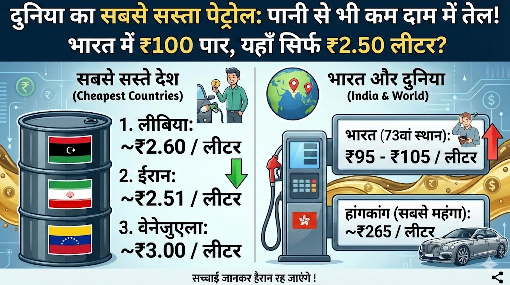 दुनिया का सबसे सस्ता पेट्रोल: पानी से भी कम दाम में तेल! भारत में ₹100 पार, यहाँ सिर्फ ₹2.50 लीटर?