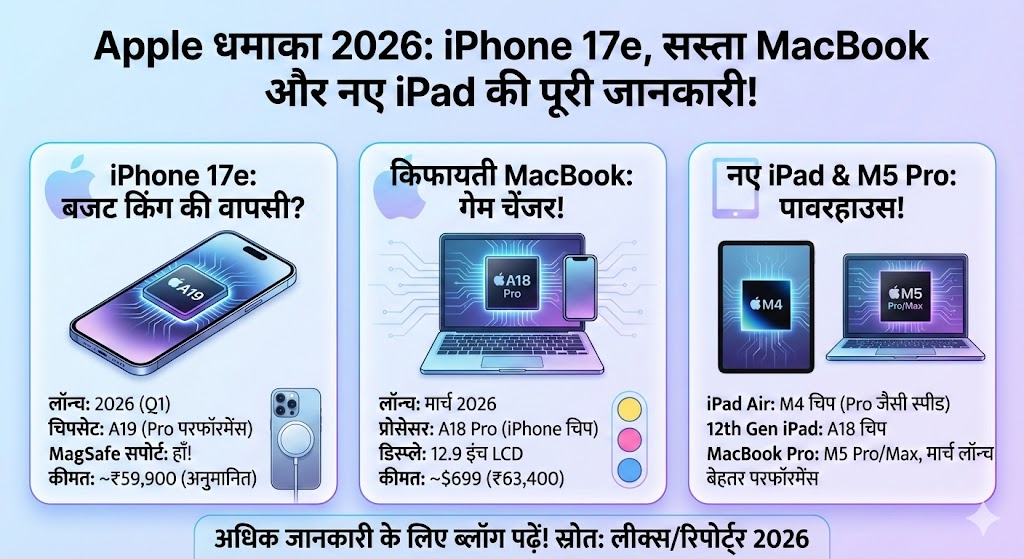 Apple Dhamaka 2026: iPhone 17e, सस्ता MacBook और iPad का तूफ़ान - सबकुछ जानें!