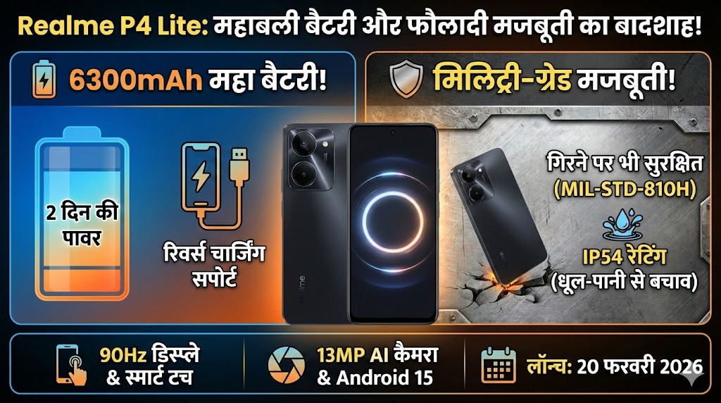 Realme P4 Lite Launch Date Confirmed: 6300mAh बैटरी और मिलिट्री ग्रेड मजबूती के साथ आ रहा है यह धांसू फोन!