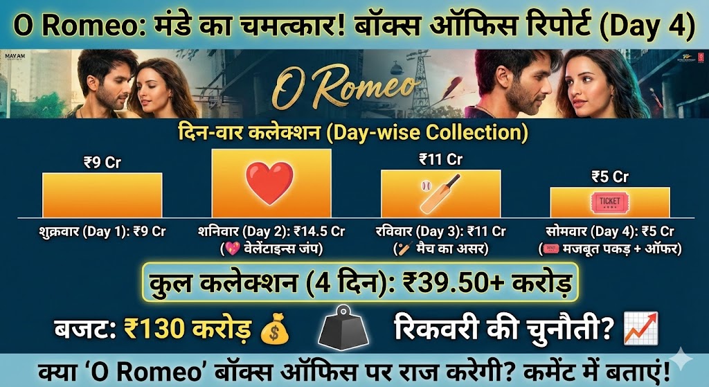 O Romeo Box Office Collection Day 4: शाहिद की फिल्म ने मंडे को किया 'चमत्कार', 130 करोड़ का बजट होगा रिकवर?