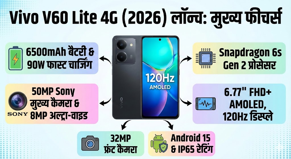 Vivo V60 Lite 4G (2026) Launched: 6500mAh बैटरी और 50MP Sony कैमरा - जानें फीचर्स!