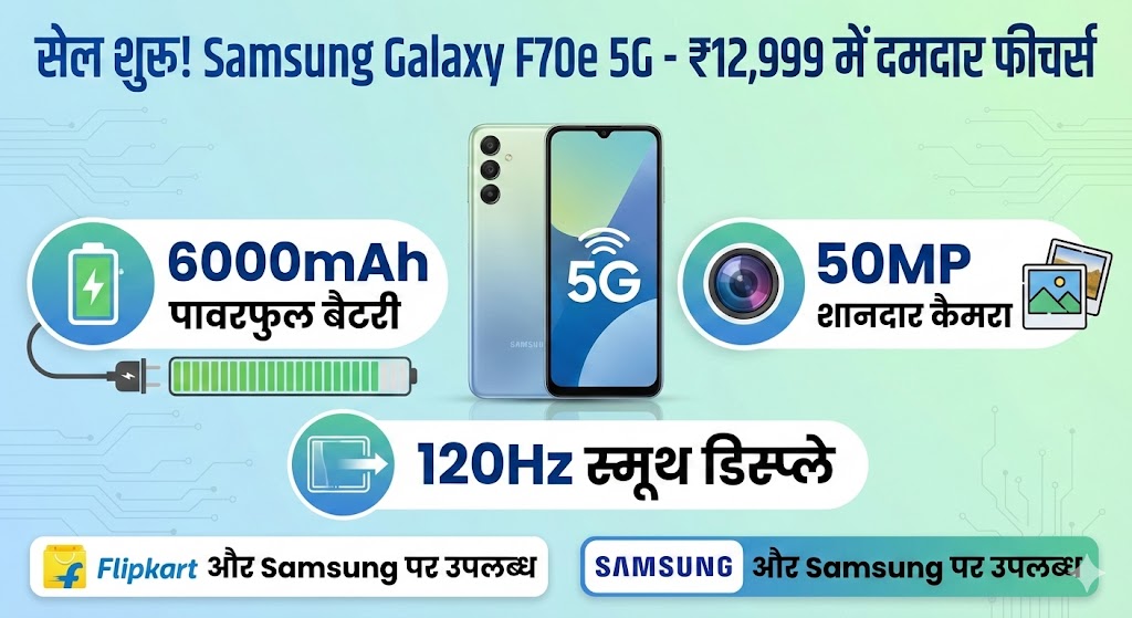 Samsung Galaxy F70e 5G Sale: 6000mAh बैटरी, 50MP कैमरा सिर्फ ₹12999 में - अभी खरीदें!